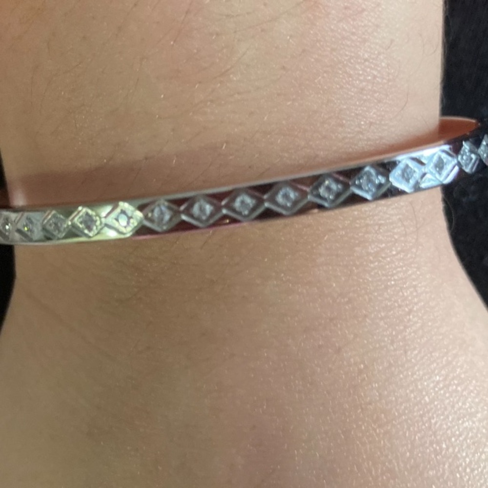 Antian Accessories™ Stainless Steel Silver Plated Zirconia Bangle Bracelet - Picture 6 of 7